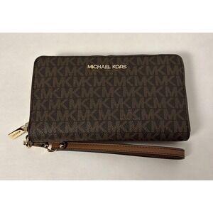 Michael Kors Wristlet Jet Set Travel Wallet Womens One Size Brown Phone Case
